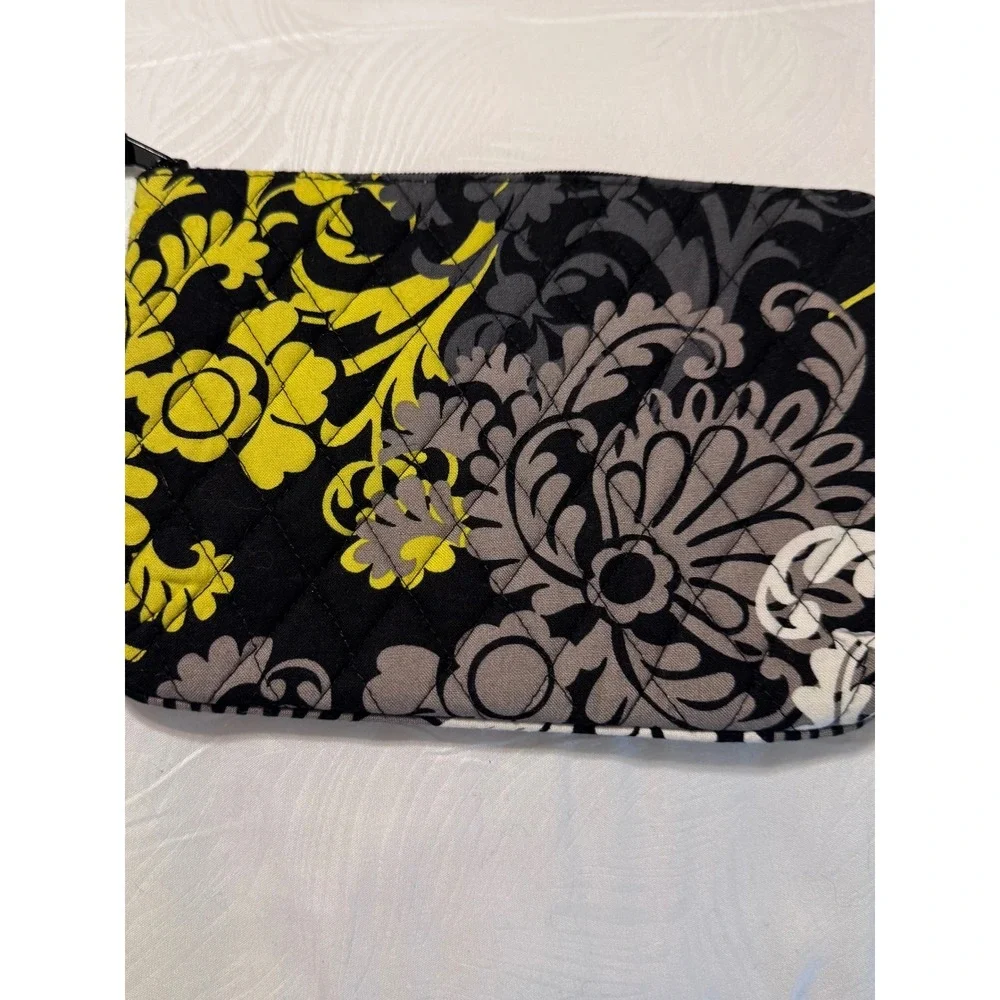 Vera Bradley Night and Day Quilted Cosmetic Pouch Black White Yellow Floral NWOT